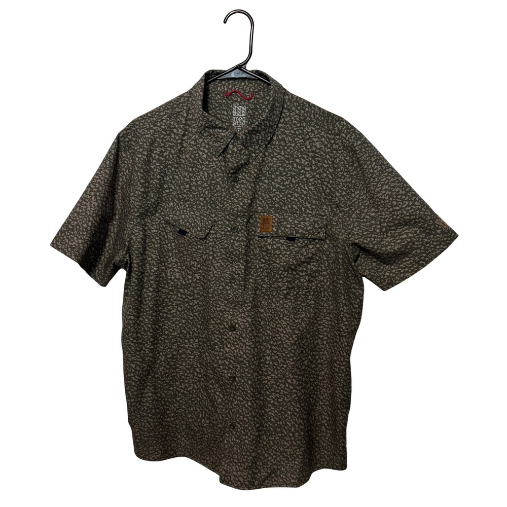 Topo Designs Retro River Shirt Mens Large Green Geometric Vented Breathable